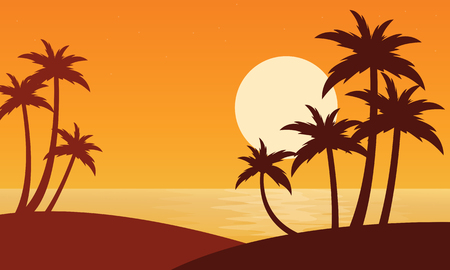 Silhouette of two clum palm on seaside sceneryのイラスト素材