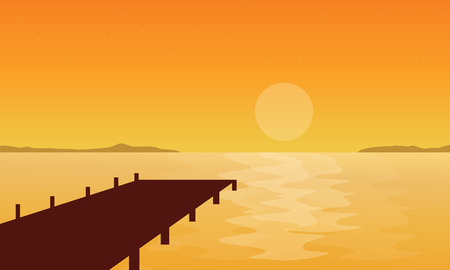 Silhouette of pier at sunset scenery vector illustrationのイラスト素材