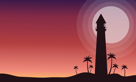 At sunrise lighthouse scenery of silhouette vetcor illustrationのイラスト素材