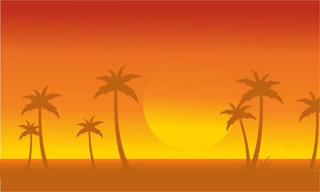 Silhouette of palm with big sun scenery vectorのイラスト素材