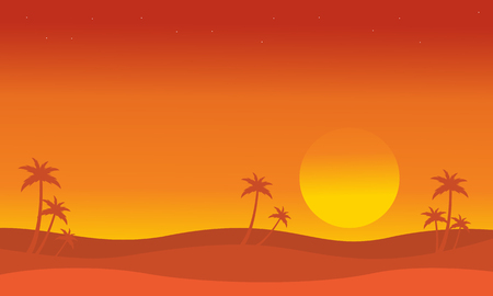 Silhouette of dessert with palm at sunset vector collectionのイラスト素材