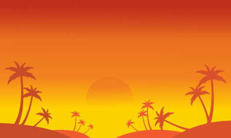 Silhouette of palm on the hill scenery vector illustrationのイラスト素材