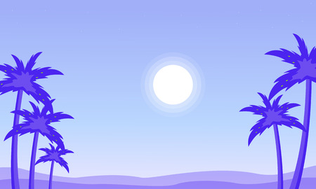Silhouette of palm and sun landscape vector illustrationのイラスト素材