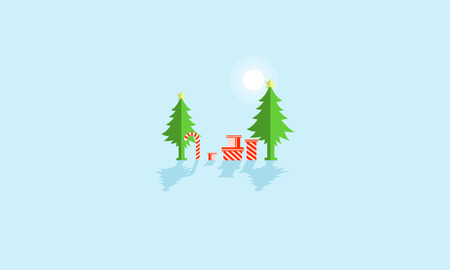 Cartoon spruce tree and gift for christmas vector illustrationのイラスト素材