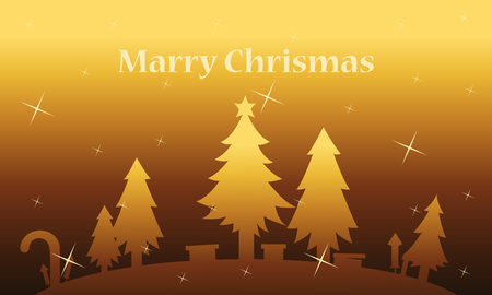 Spruce tree and gift landscape on gold backgrounds christmasのイラスト素材