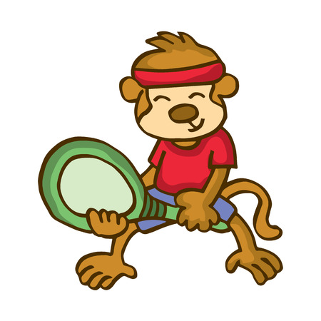Monkey playing Badminton happy cartoon vector illustrationのイラスト素材