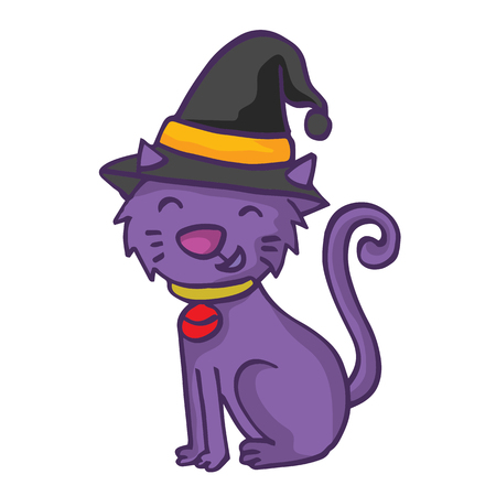 Witch cat cartoon funny collection stock vector illustrationのイラスト素材