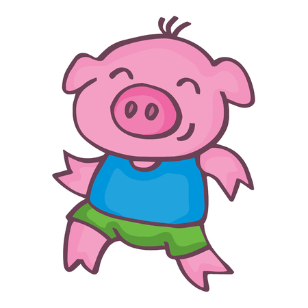 Running pig cartoon design kids vetcor illustrationのイラスト素材