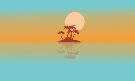 Landscape island with reflection on water silhouettes vectorのイラスト素材