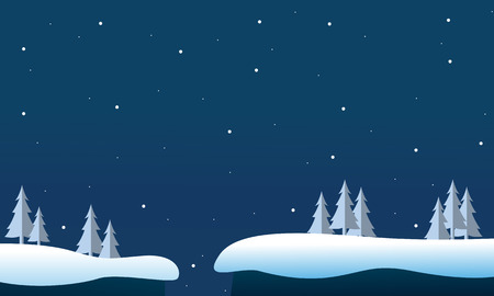 At night christmas landscape winter vector illustrationのイラスト素材