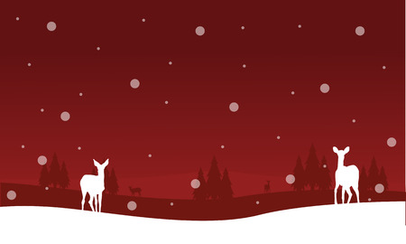 Winter Christmas scenery deer of silhouettes vectorのイラスト素材