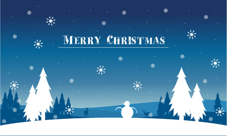 Silhouette of spruce and snowman landscape with snowflakesのイラスト素材