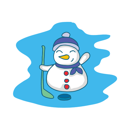 Snowman playing hockey cartoon Christmas vector artのイラスト素材