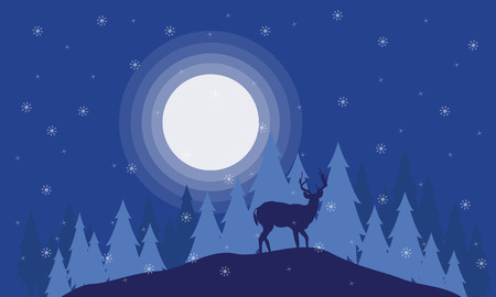Silhouette of deer on the field Christmas scenery vector artのイラスト素材