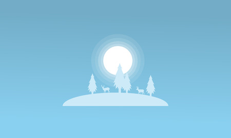 Christmas landscape spruce and deer winter silhouettes vectorのイラスト素材