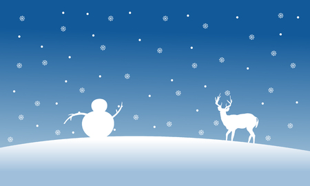 Silhouette of snowman and deer scenery Christmas illustrationのイラスト素材