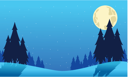 Christmas spruce and moon landscape silhouettes vectorのイラスト素材