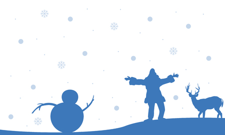 Silhouette of people snowman and deer Christmas collectionのイラスト素材