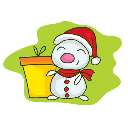 Small snowman with gift Christmas theme vector artのイラスト素材
