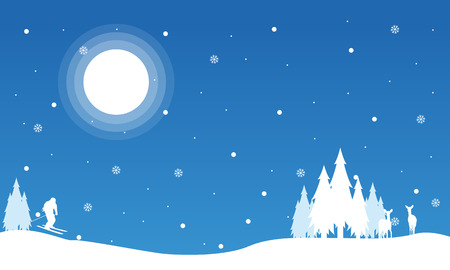 Happy boy skiing in snow Christmas landscape vector artのイラスト素材