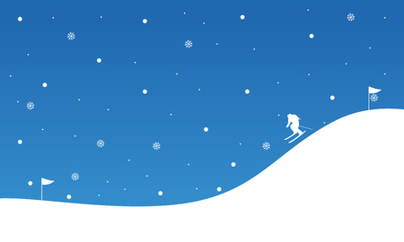 Landscape of people skiing downhill Christmas collectionのイラスト素材
