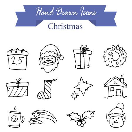 Christmas icon with hand draw vector artのイラスト素材