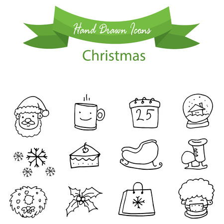 Christmas icons hand draw collection vector illustrationのイラスト素材