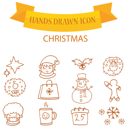 Illustration of orange Christmas icons vector artのイラスト素材