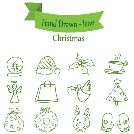 Green Christmas icon set collection stock vectorのイラスト素材