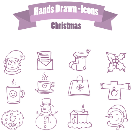 Set of Christmas icon with hand draw vectorのイラスト素材