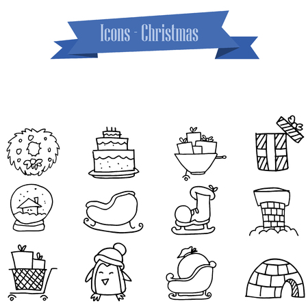 Vector of object Christmas icons set illustrationのイラスト素材