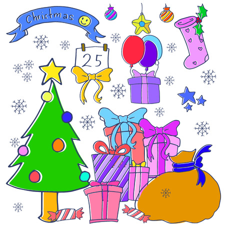 Gift and spruce Christmas theme collection vector artのイラスト素材