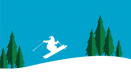 The ski christmas scenery silhouettes vector illustrationのイラスト素材