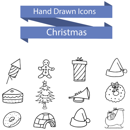 Hand drawn Christmas theme of icons vector artのイラスト素材