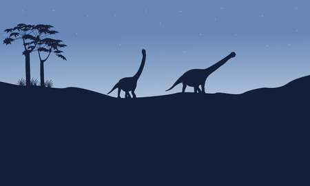 Silhouette of argentinosaurus on the hill vector illustrationのイラスト素材