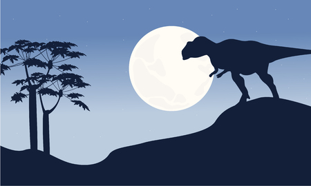At night mapusaurus scenery silhouettes vector illustrationのイラスト素材