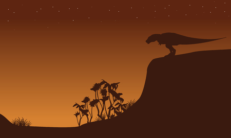 Silhouette of Tyrannosaurus on cliff scenery vector artのイラスト素材