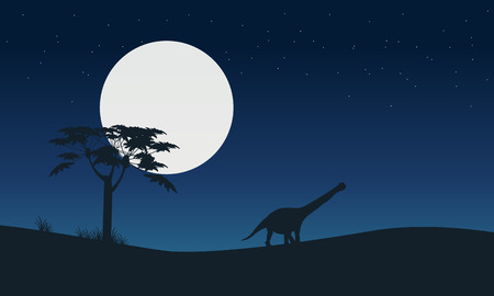 Silhouette of argentinosaurus with moon landscape illustrationのイラスト素材
