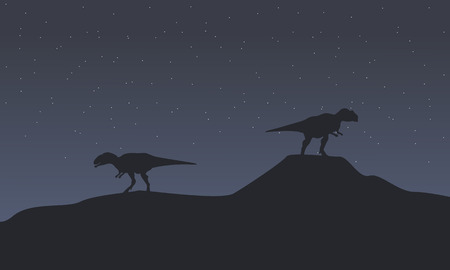 Two mapusaurus at night scenery vector illustrationのイラスト素材