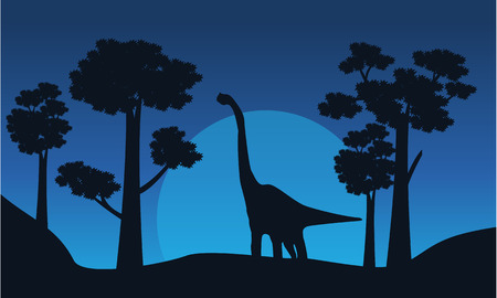 Silhouette of brachiosaurus with tree scenery vector illustrationのイラスト素材