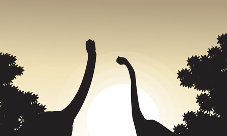 Collection of brachiosaurus landscape silhouettes vector illustrationのイラスト素材