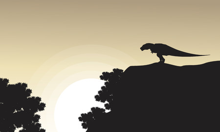 On the cliff Tyrannosaurus scenery of silhouettes vector illustrationのイラスト素材
