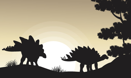 Silhouette of two stegosaurus scenery vector illustrationのイラスト素材