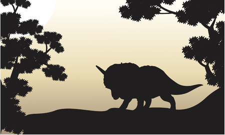 Dinosaur triceratops beautiful scenery of silhouettes illustrationのイラスト素材