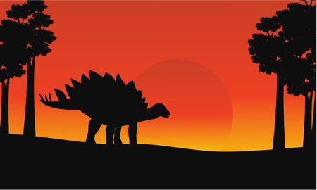 At sunrise dinosaur stegosaurus scenery vector illustrationのイラスト素材