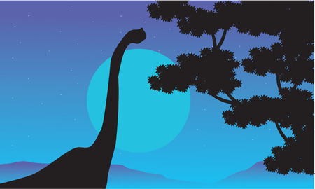 At night brachiosaurus scenery of silhouettes illustrationのイラスト素材