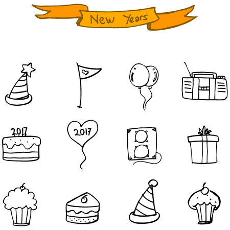 New Year icons hand draw collection vector illustrationのイラスト素材