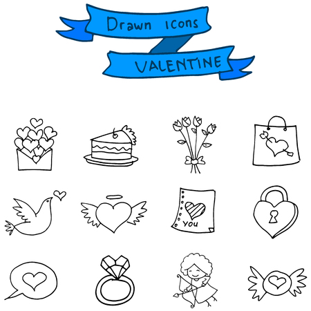 Hand draw of valentine icons vector art illustrationのイラスト素材