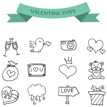 Hand draw icon of valentine day collection vector illustrationのイラスト素材