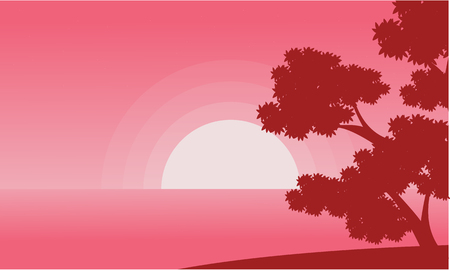 Landscape of sea and tree valentine backgrounds illustrationのイラスト素材
